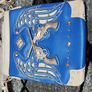 WESTERN EMBROIDERED WINGS PISTOLS RHINESTONES STUDDED FAUX-LEATHER CROSSBODY